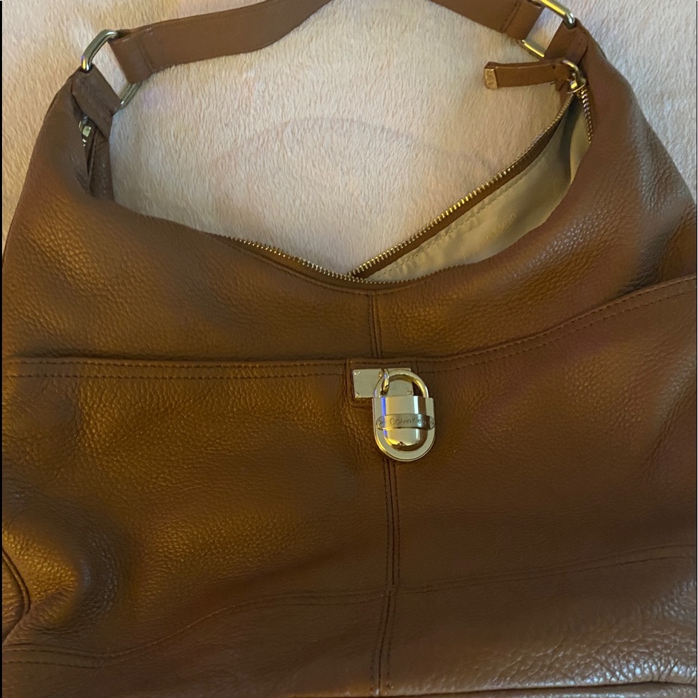 Medium Sized Camel Brown Calvin Klein Shoulder Bag